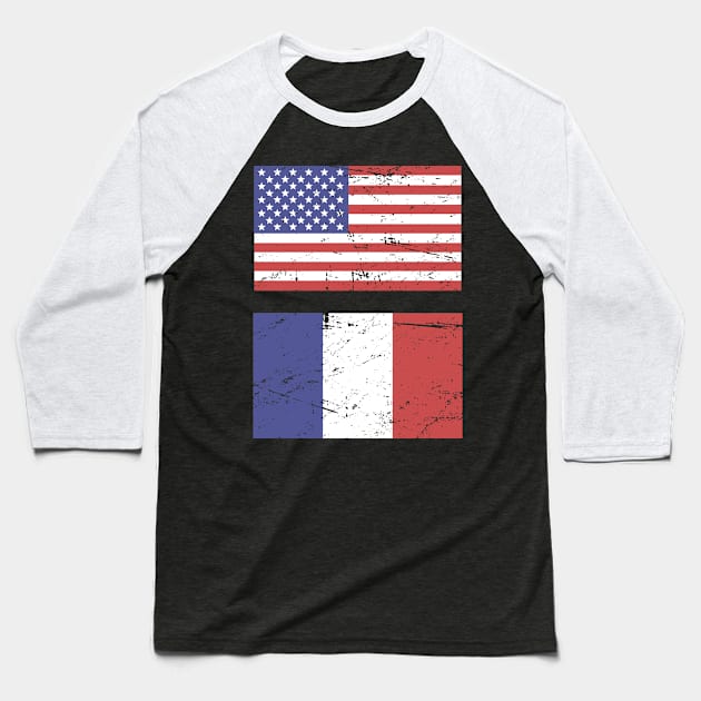 United States Flag & France Flag Baseball T-Shirt by Wizardmode